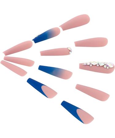 Brishow Coffin Rhinestone Press on Nails French Long Stick on Nails Ballerina Acrylic Fake Nails - Blue 24 Piece Set - Buy Online on SooperMarket.com