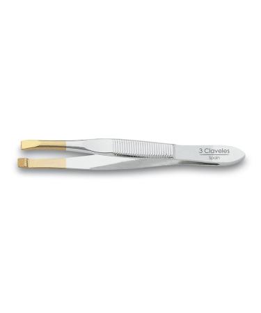 3 Claveles 12240 Straight Hair Tweezer Gold Tip 8 cm