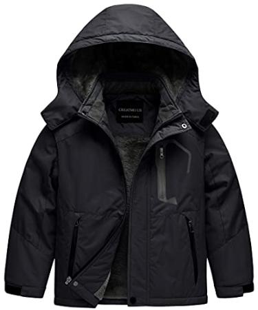 CREATMO US Boy's Waterproof Ski Jacket Warm Winter Fleece Snow Coat Windproof Snowboarding Rain Jacket 8-9 Years Black