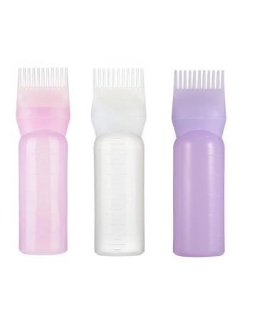 Vctitil 3Pcs Root Comb Applicator Bottle 6 Ounce Lightweight Hair Dyeing Bottle with Graduated Scale for Brush Shampoo Hair Color Oil Comb Applicator Tool