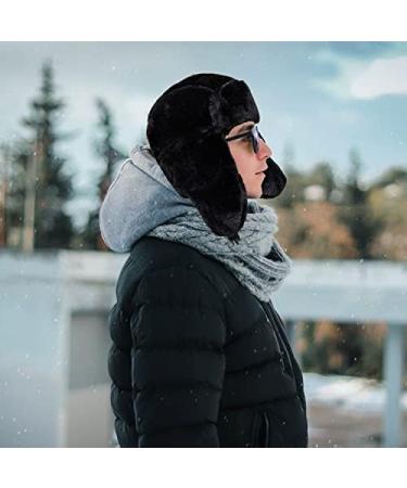 Peicees Winter Ushanka Trapper Hat with Earflaps - Unisex Black Winter Hat for Adults and Kids - Buy Online on SooperMarket.com