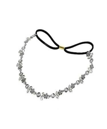 Women Silver Rhinestone Flower Hair Band Elastic Headband Headbands