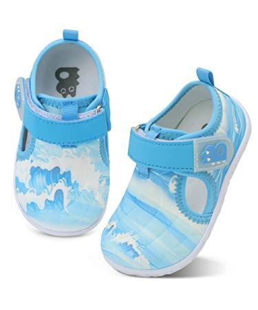 Besroad Kids Girls Boys Water Sport Shoes Toddler Outdoor Quick Dry Barefoot Aqua for Beach Breathable Walking Running Athletic Sneakers Sandals 6-6.5 Toddler Sea Wave