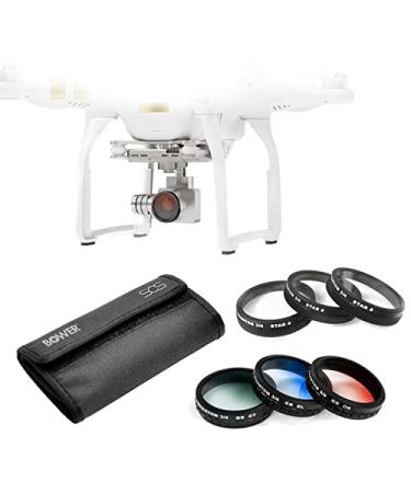 Bower 6 Piece Special Effects Filter Kit & Case for DJI Phantom 3 & 4 Drone Includes: Gradient Gray, Orange & Blue Star 4, 6 & 8 Plus Lens Cap