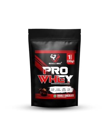 MUSCLEBOLT 33 Gram Pro Whey Protein | Muscle Growth 5.2g BCAA 24g Protein | Muscle Recovery | Easy Digestion | 4.1g Glutamine for Increase strength & performance (Double Chocolate)