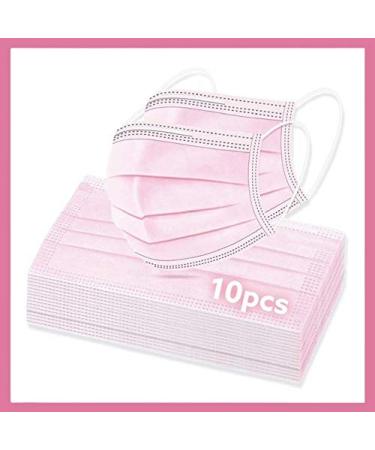 Pink Disposable Face Mask | 3 Ply Protection Layer | Face Dust Cover for Indoor Office | Restaurant Server Masks | Outdoor (10pcs-Pink) 1 Count (Pack of 10)