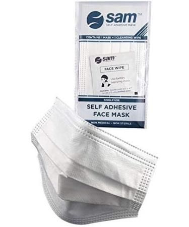 Buy SAM Self Adhesive Masks - 50 Individually Wrapped 3-Ply Face Coverings with Wet Wipe for Global Shipping - Buy Online on SooperMarket.com
