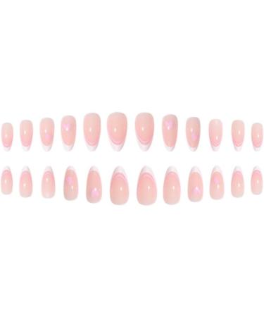 24Pcs French False Nails White Tip - Medium Length Almond Pink Press on Nails with Ballet Heart Design - Buy Online on SooperMarket.com