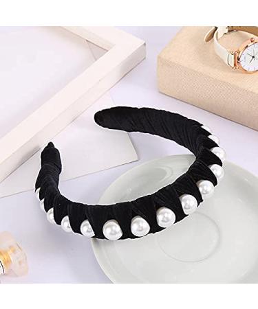 Black Velvet Pearl Headbands for Women - Wide Bandana Wrap with Hair Hoops - Buy Online on SooperMarket.com