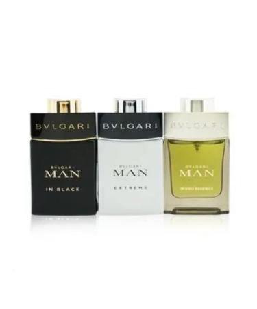 Bvlgari Man Collection Set for Men - 3 Pc Gift Set 0.5oz Man in Black EDP Spray 0.5oz Wood Essence EDP Spray 0.5oz Glacial Essence EDP Spray