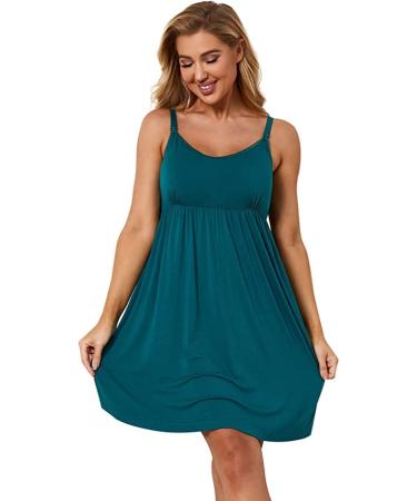 Sosolism Women's Nursing Nightdress with Padded Lace Trim Breastfeeding Dress Adjustable Strap Maternity Nursing Dress Green S