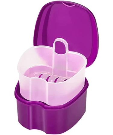 Denture Case Orthodontic Dental Retainer Box False Teeth Storage Container Dentures Container with Filter for Home & Travel Purple