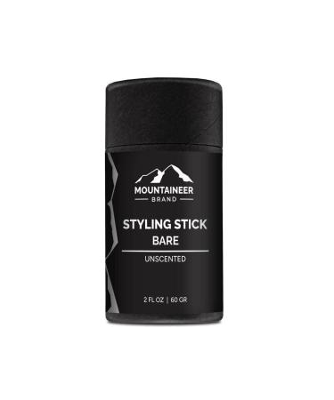 Mountaineer Brand Styling Stick | 100% Natural Beard Conditioner for Men | Hydrate Tame Wiry Hair | Firm Hold for Easy Styling | Unscented Scent 2oz Bare (Unscented)