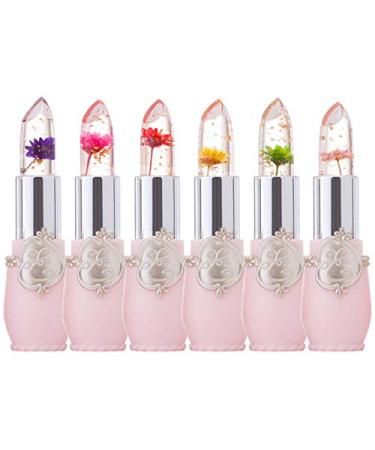 6 Pcs/Set Flower Jelly Lipstick Set Temperature Change Moisturizer flower Lip Stick Long Lasting Nutritious Lip Balm Magic Color Change Lip Gloss