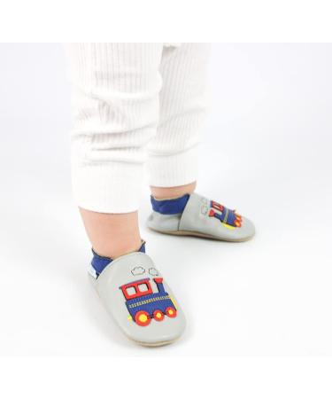 Dotty Fish Soft Leather Baby Shoes, Grey Train Design | Non-Slip Suede Soles | 0-6 Months to 4-5 Years | Toddler Boys' Footwear - Buy Online on SooperMarket.com