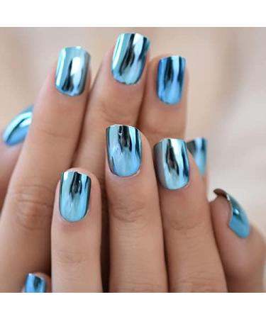 Buy iMABC Blue Metallic Press On Nails - Medium Squoval Reusable Fake Nail Art for Women & Girls | Perfect for Home Office & Parties - Buy Online on SooperMarket.com