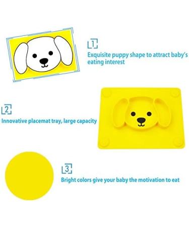 Qshare Toddler Plate - BPA-Free Silicone Placemat for Kids | Strong Suction, Dishwasher & Microwave Safe | Portable Baby Plates (3Puppy-Yellow) - Buy Online on SooperMarket.com