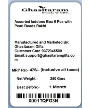 Ghasitaram Gifts Jaiccha Rakhi Gifts for Brothers - Assorted laddoos Box 6 Pcs with Pearl Beads Rakhi - Buy Online on SooperMarket.com