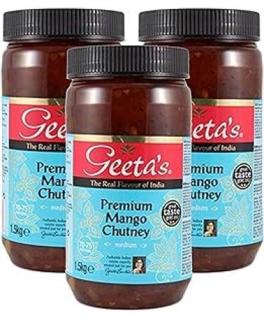 Geeta's Premium Mango Chutney Medium 1.5kg (Pack of 3) | Authentic Indian Chutney with Exquisite Mango Flavor | No Artificial Colours or Flavours | No Preservatives