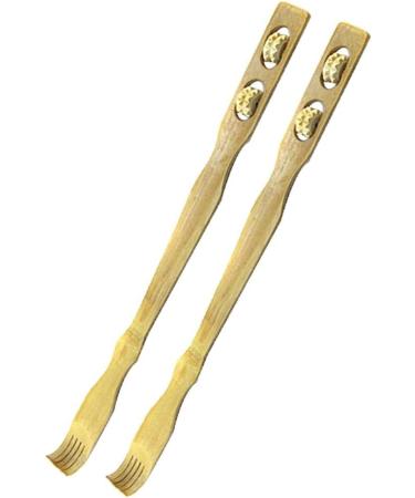 MagiDeal 4x 2x Multifunction 2 in 1 Wooden Massager - Long Handle Back Scratcher for Neck and Belly Relief | International Shipping Available - Buy Online on SooperMarket.com