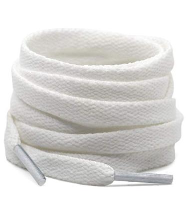DELELE 2 Pair Flat Shoe laces 5/16" Wide Shoelaces for Athletic Running Sneakers Shoes Boot Strings 23.62"Inch (60CM) 01 White
