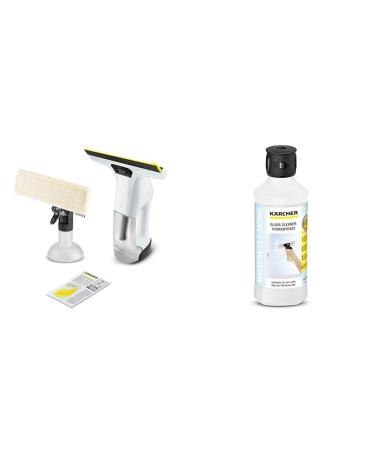 Bundle of K rcher Window Vac WV 6 Plus Extra Long Battery Running Time of 100 min LED Battery Indicator Display Spray Bottle with Microfibre Cloth + K rcher Window Cleaner Concentrate RM 500 + Window Concentrate
