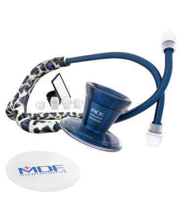 MDF Tiberius Panther ProCardial Cardiology Stethoscope Lightweight Titanium Adult Dual Head Tiberius Panther Tube Titanium Blue Capridium Chestpiece-Headset MDF797TTBCD