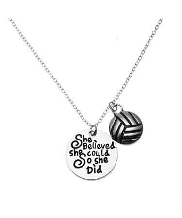 Sportybella Volleyball Necklace - Volleyball She Believed She Could So She Did Jewelry - Perfect Volleyball Gifts for Players