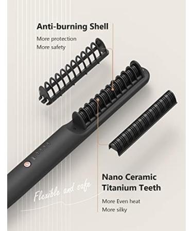 ANGENIL Travel Hair Straightener Brush Nano Ceramic Titanium 4 Heat Settings Dual Voltage for Black Hair & Beards Frizz-Free Finish Auto Shut-off - Buy Online on SooperMarket.com