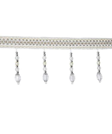 Yalulu 4 Yards Braided Hanging Beads Tassel Trim Fringe Fabric Ribbon Trimming Handwork DIY Craft Sewing Accessory Lace for Home Curtain Table Decoration (White)