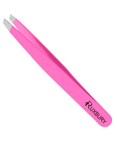 Ruxbury Tweezers Professional Slanted Tweezer for Facial Hair Women & Men Stainless Steel Precision Tweezers for Ingrown Hair Tweezers (Pink)