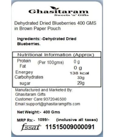 Jaiccha Ghasitaram Bhaidooj Gifts - Dehydrated Dried Blueberries 400 GMS in Brown Paper Pouch - Buy Online on SooperMarket.com