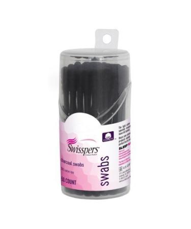 Swisspers Premium Products - Charcoal Swabs With Dark Black Color 100% Cotton Tips 50 Count - 1 Pack. For Makeup Beauty Touchups Cosmetics Removal Or Applicators For Makeup Application.