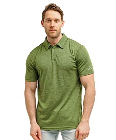 Merino Wool Polo Shirt Men - Anti-Odor 100% Merino Wool Shirts for Men Short Sleeve Breathable Large Olive Green Polo