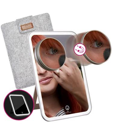 stylPro Makeup Vanity Mirror with Magnetic 10x Magnifying Mirror Rechargeable Dimmable Lights Adjustable Stand Soft Luxury Travel Case & USB Charging Cable Mirror 1