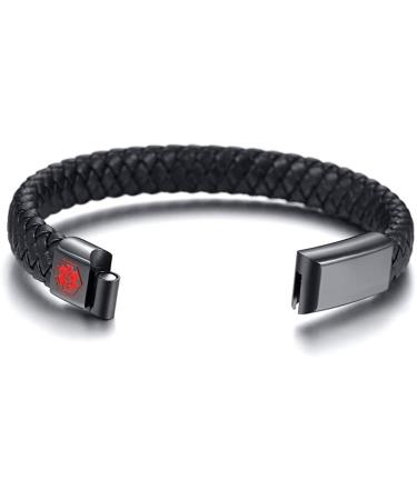 Personalized Emergency Medical Alert ID Cuff Bracelet (DNR) with Free Engraving - Men's & Women's Magnetic Clasp Leather Bracelet - Buy Online on SooperMarket.com