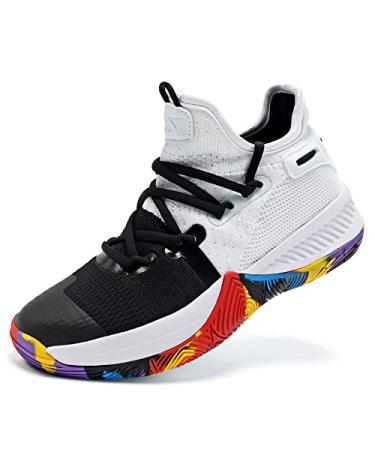 ASHION Mens Basketball Shoes Lightweight Breathable Sneakers Anti Slip Sports Shoes for Running Walking 12 11 Black White