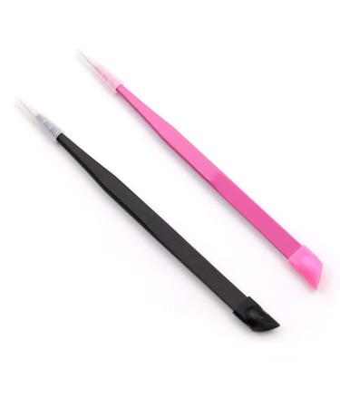 NUOMI 2 Pcs/Set Straight Nail Tweezers Probe Tips Metal Tweezers with Silicone Pressing Head for Nail Art, Picking Gems Rhinestones Acrylic Gel Stickers Eyelash Extensions