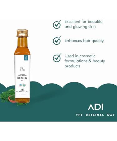 Buy ADI USDA Certified Organic Moringa Oleifera Oil for Hair Growth & Skin - 8.8 Fl oz | International Shipping Available - Buy Online on SooperMarket.com