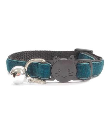 Velvet Cat Collars with Bell | Quick Safety Release Breakaway Buckle | Handmade in the UK | Available in Cat & Kitten Size | Emerald Green Velvet Cat Collar (20cm - 30cm) Emerald Green Velvet