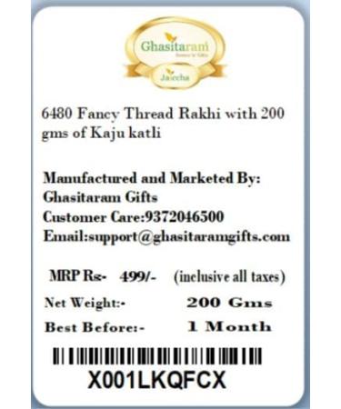 Ghasitaram Gifts Rakhi for Brother Rakhis Online - 6480 Fancy Thread Rakhi with 200 GMS of Kaju katli - Buy Online on SooperMarket.com