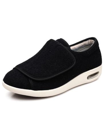 LGZY Women's Diabetic Walking Shoes Fleece Thickening for Elderly Womens Edema Swollen Feet Adjustable Strap Plantar Fasciitis Slippers Breathable Supportive Sneakers Nizi Cloth Black 43.5 EU 43.5 EU Nizi Cloth Black