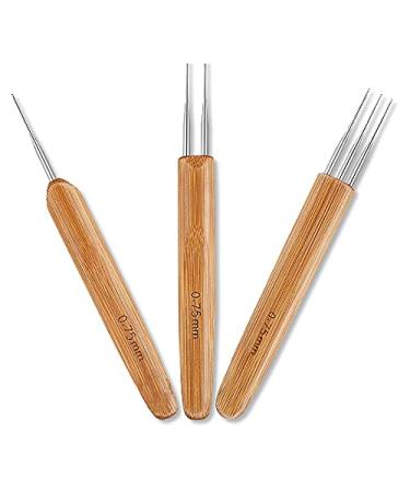 Dreadlock Crochet Hooks Set with Bamboo Handle - 0.75mm Hooks (1, 2, 3) for Hair Weaving - Dreadlock Tool Set - Buy Online on SooperMarket.com