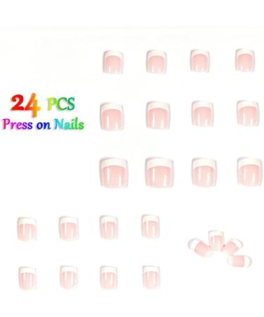 24pcs Short French Tip Press-on Nails | Square/Milky White False Nails with Glue | French & White Fake Nails for Women's Nail Art - Buy Online on SooperMarket.com