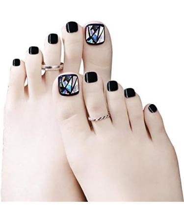 Press On Toenails Fake Toenails with Glue False Toe Nails for Women Salon Home Pedicure Artificial Feet Nails Decoration Glue On Toenail Art Tips 24pcs Black - Buy Online on SooperMarket.com