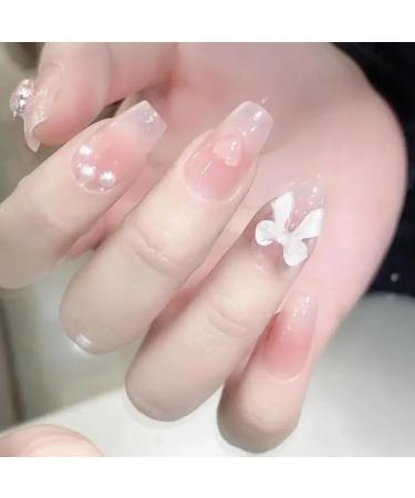 Cute Pink Sweet Princess Removable Handmade Wear Nail Art Vitality Girl Short Fake Nails Blush Bow Nail Patch (Color : XS) - Buy Online on SooperMarket.com