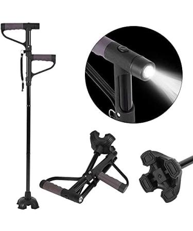 Canes Walking Cane Retractable Collapsible Anti Slip Height Hand Walking Stick with LED Light Double T Handle Elderly Walking Cane for Old Man - Buy Online on SooperMarket.com
