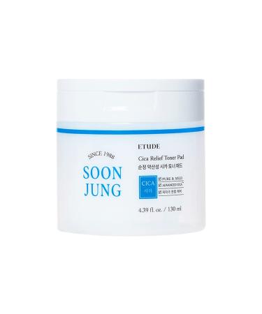 ETUDE HOUSE SoonJung CICA Toner Pad 70pcs (130ml) | Korean Sensitive Irritated Facial Skin Focused Relief Soothing and Hydrating Care for All Skin Type Cotton Pads | Makeup Retouch Pads