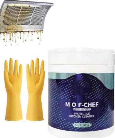 MOF-CHEF Protective Kitchen Cleaner Mof Chef Protective Kitchen Powder Mof Chef Protective Kitchen Cleaning Powder Tough Stains and Grease Remover (500g + Gloves)