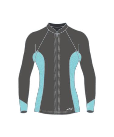 XCEL Girls Axis Long Sleeve Front Zip Wetsuit Jacket 2/1mm Graphite/Glacier Blue Monstera 12